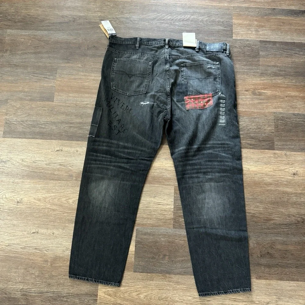 Polo Ralph Lauren Jeans Mens 44Bx30‎ Black Varick Slim Straight Patchwork Grunge